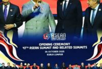 Presiden Prabowo Subianto bergandengan tangan bersama para pemimpin negara ASEAN pada pembukaan KTT ke-47 ASEAN di Kuala Lumpur, Minggu (26/10/2025).