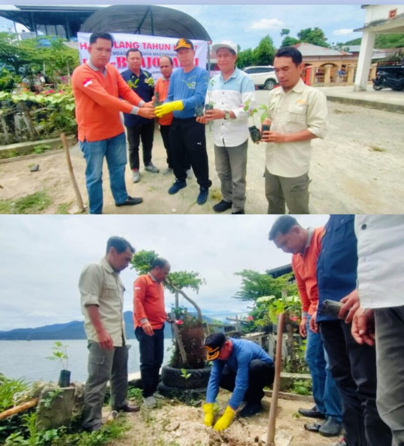 Ketua LSM Brajo Sakti, bersama Kepala Dinas Lingkungan Hidup Kerinci dan perangkat desa menanam pohon dipinggir Danau Koto Petai.”
