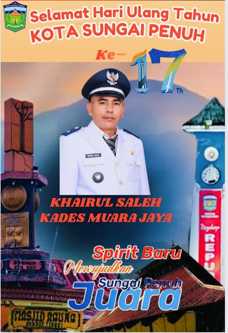 Kades Muara Jaya, Khairul Saleh, memberikan ucapan selamat HUT ke-17 Kota Sungai Penuh.
