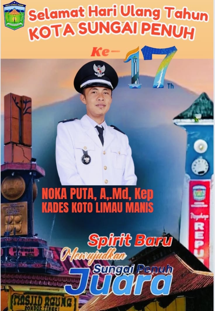 Kepala Desa Koto Limau Manis, Noka Putra, menyampaikan ucapan selamat HUT ke-17 Kota Sungai Penuh.