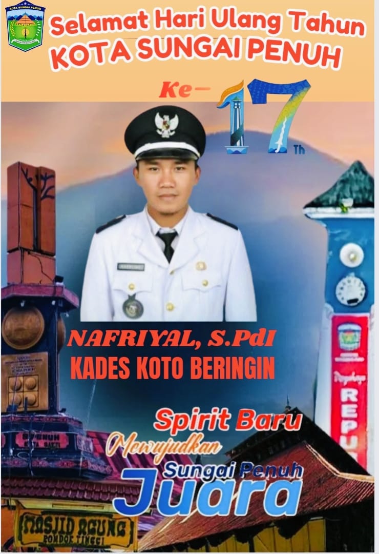 Kades Koto Beringin Nafriyal, S.Pd.I, saat menyampaikan ucapan HUT ke-17 Kota Sungai Penuh.
