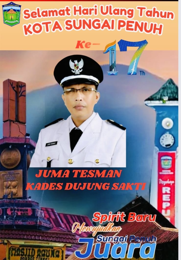 Kades Dujung Sakti, Juma Tesman, saat menyampaikan ucapan HUT ke-17 Kota Sungai Penuh.