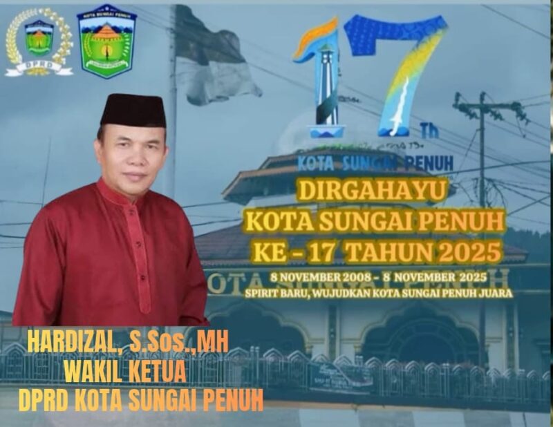 Wakil Ketua DPRD Kota Sungai Penuh, Hardizal, S. Sos., MH, saat menyampaikan ucapan selamat HUT ke-17 Kota Sungai Penuh.
