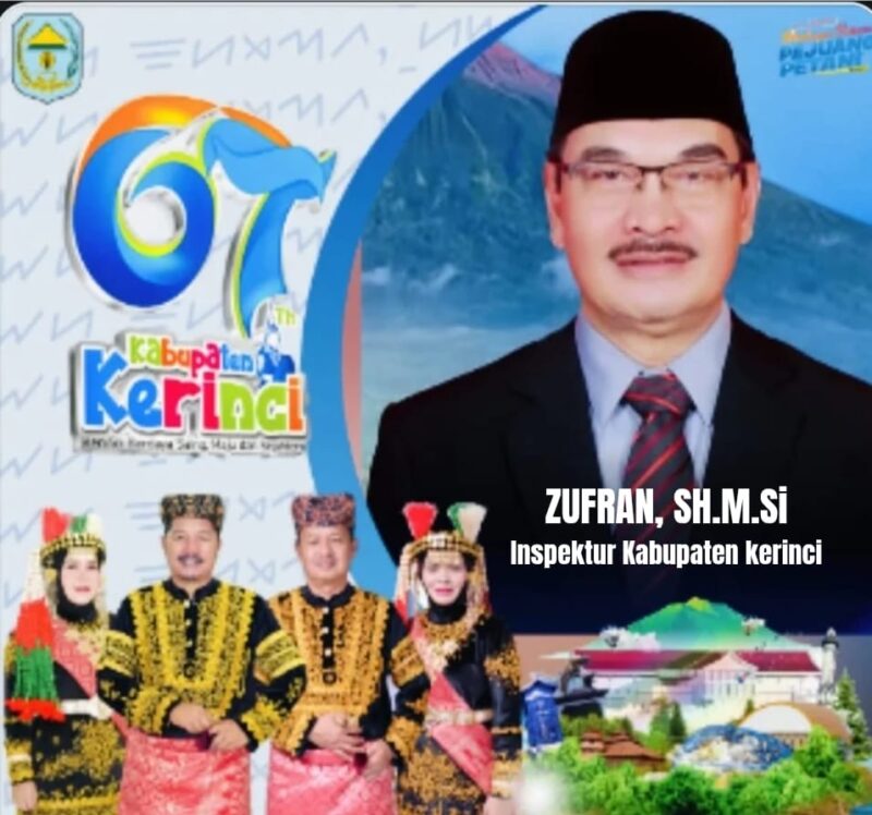 Inspektur Kabupaten Kerinci, Zufran, SH., M.Si, saat menyampaikan ucapan selamat Hari Ulang Tahun ke-67 Kabupaten Kerinci tahun 2025.