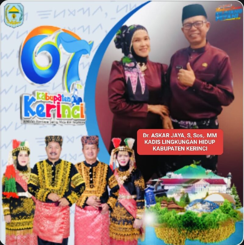 Dr. Askar Jaya, S.Sos., MM, Kadis Lingkungan Hidup Kabupaten Kerinci, menyampaikan ucapan HUT ke-67 Kabupaten Kerinci dan harapan pembangunan berkelanjutan.