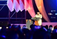 Presiden Prabowo Subianto saat menyampaikan sambutan pada Puncak Peringatan Hari Guru Tahun 2025 di Indonesia Arena, Jakarta.