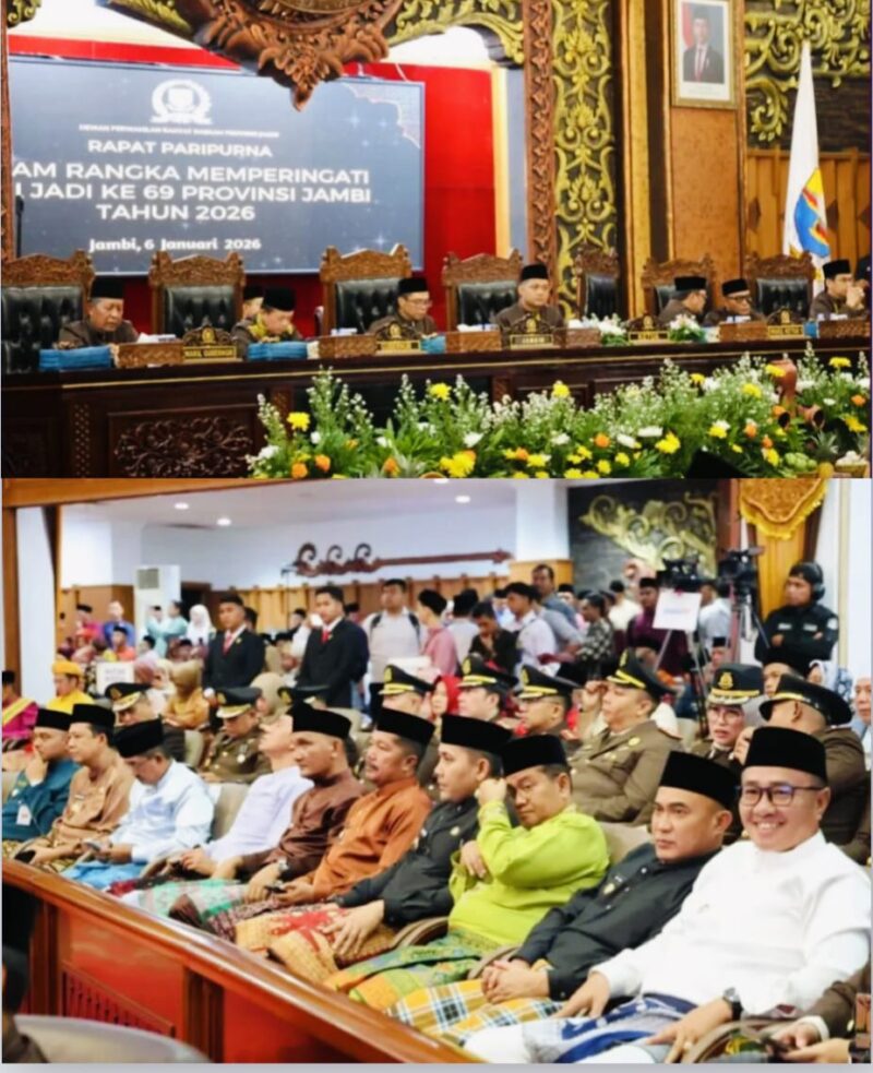 Wako Sungai Penuh Alfin saat menghadiri Rapat Paripurna HUT ke-69 Provinsi Jambi di Gedung DPRD Jambi.
Wali Kota Sungai Penuh Alfin bersama