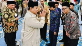 Presiden Prabowo Subianto saat silaturahmi bersama pimpinan ormas Islam di Istana Merdeka, Jakarta.