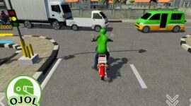 Tampilan gameplay Ojol The Game yang memperlihatkan pengendara ojek online di persimpangan jalan