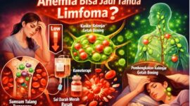 Ilustrasi hubungan anemia berkepanjangan dengan limfoma, termasuk gangguan sumsum tulang, kerusakan sel darah merah, dan kelelahan parah.