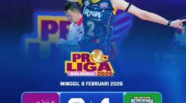 Livin Mandiri berhasil mengalahkan Gresik Petrokimia 3-1 pada laga Proliga Putri 2026.