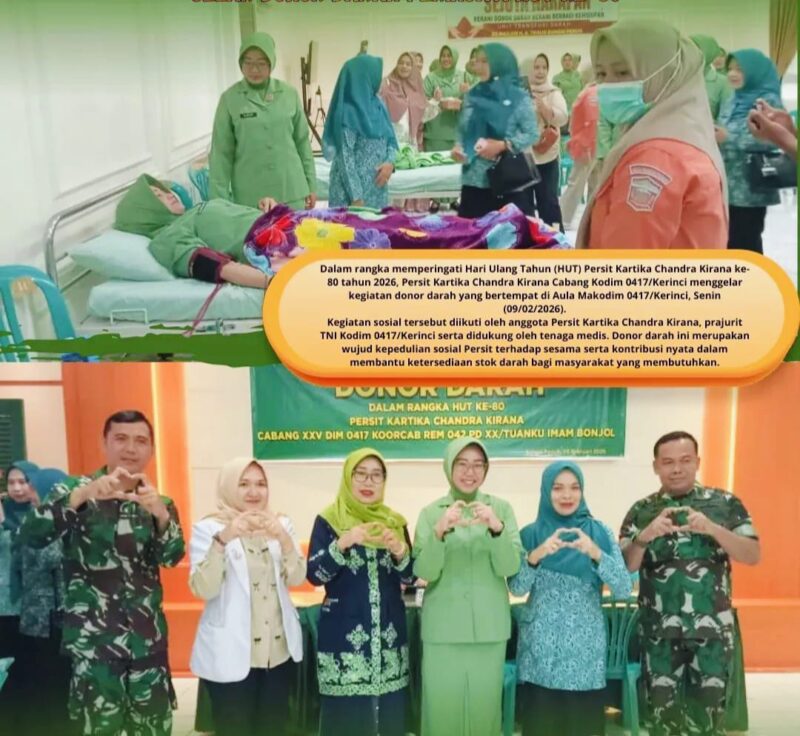 Donor darah Persit Kartika Chandra Kirana Cabang Kodim 0417/Kerinci dalam rangka HUT ke-80.