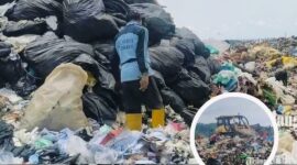 Sampah menumpuk di lapangan Bukittinggi setelah izin melintas kendaraan roda enam di Lembah Anai dicabut.