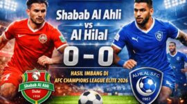 Pemain Shabab Al Ahli berduel dengan pemain Al Hilal dalam pertandingan AFC Champions League Elite 2025/26 yang berakhir imbang tanpa gol di Rashid Stadium, Dubai.