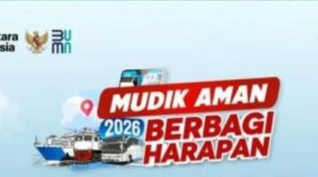 Poster resmi Program Mudik Aman Berbagi Harapan 2026 yang digagas BUMN untuk mendukung mudik Lebaran gratis dan aman.