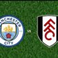 Logo Manchester City dan Fulham jelang pertandingan Liga Inggris di Etihad Stadium.
