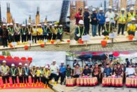 Wali Kota Sungai Penuh Alfin bersama Wakil Wali Kota Azhar Hamzah saat melakukan peletakan batu pertama pembangunan Pasar Sungai Penuh,