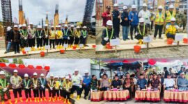 Wali Kota Sungai Penuh Alfin bersama Wakil Wali Kota Azhar Hamzah saat melakukan peletakan batu pertama pembangunan Pasar Sungai Penuh,