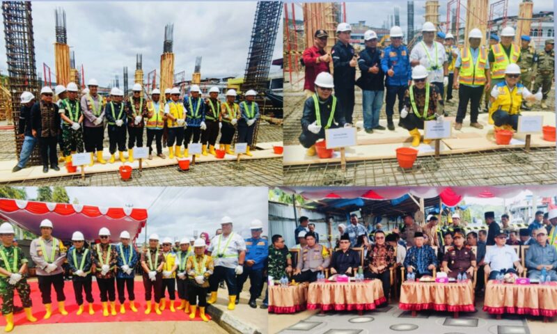 Wali Kota Sungai Penuh Alfin bersama Wakil Wali Kota Azhar Hamzah saat melakukan peletakan batu pertama pembangunan Pasar Sungai Penuh,