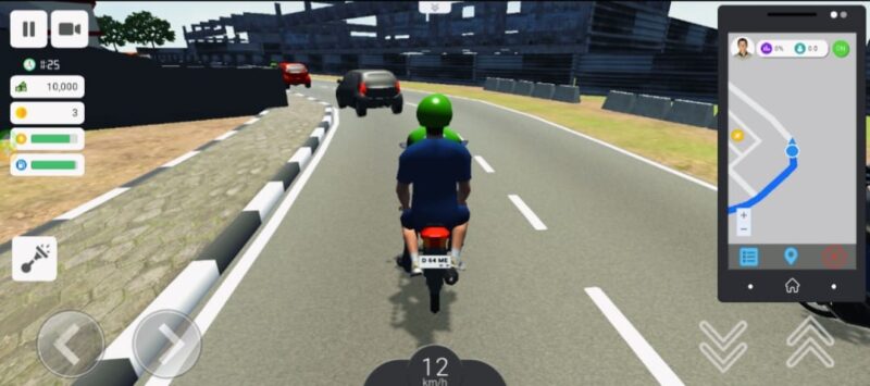 Gameplay Ojol The Game saat pemain mengantar penumpang menggunakan fitur navigasi real-time dalam permainan simulasi ojek online.