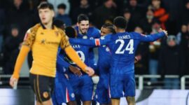 Pemain Chelsea merayakan kemenangan telak di putaran keempat FA Cup 2026.