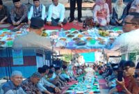 Suasana ratusan warga mengikuti tradisi Makan Bajamba di Desa Koto Tinggi menyambut Ramadhan 1447 H.