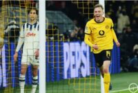 Serhou Guirassy melakukan selebrasi usai mencetak gol dalam kemenangan Borussia Dortmund 2-0 atas Atalanta di Liga Champions.