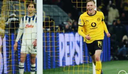 Serhou Guirassy merayakan gol saat Borussia Dortmund mengalahkan Atalanta 2-0 di Liga Champions