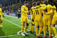 Selebrasi pemain Bodo/Glimt usai mencetak gol ke gawang Inter Milan dalam laga play-off Liga Champions.