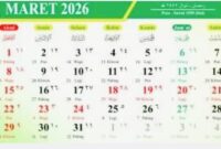 Ilustrasi kalender Maret 2026 yang menandai libur Nyepi dan Idul Fitri.