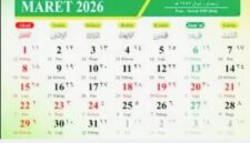 Ilustrasi kalender Maret 2026 yang menandai libur Nyepi dan Idul Fitri.