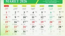 Ilustrasi kalender Maret 2026 yang menandai libur Nyepi dan Idul Fitri.