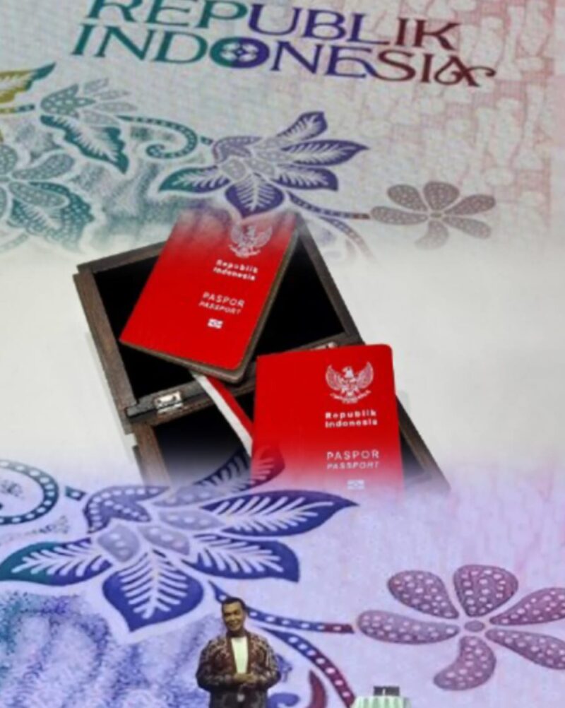 Tampilan halaman dalam Paspor Indonesia terbaru dengan ornamen wastra Nusantara yang artistik dan modern.