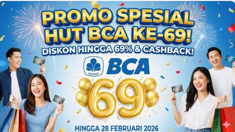 Ilustrasi promo HUT ke-69 BCA dengan diskon hingga 69 persen selama 21–22 Februari 2026.