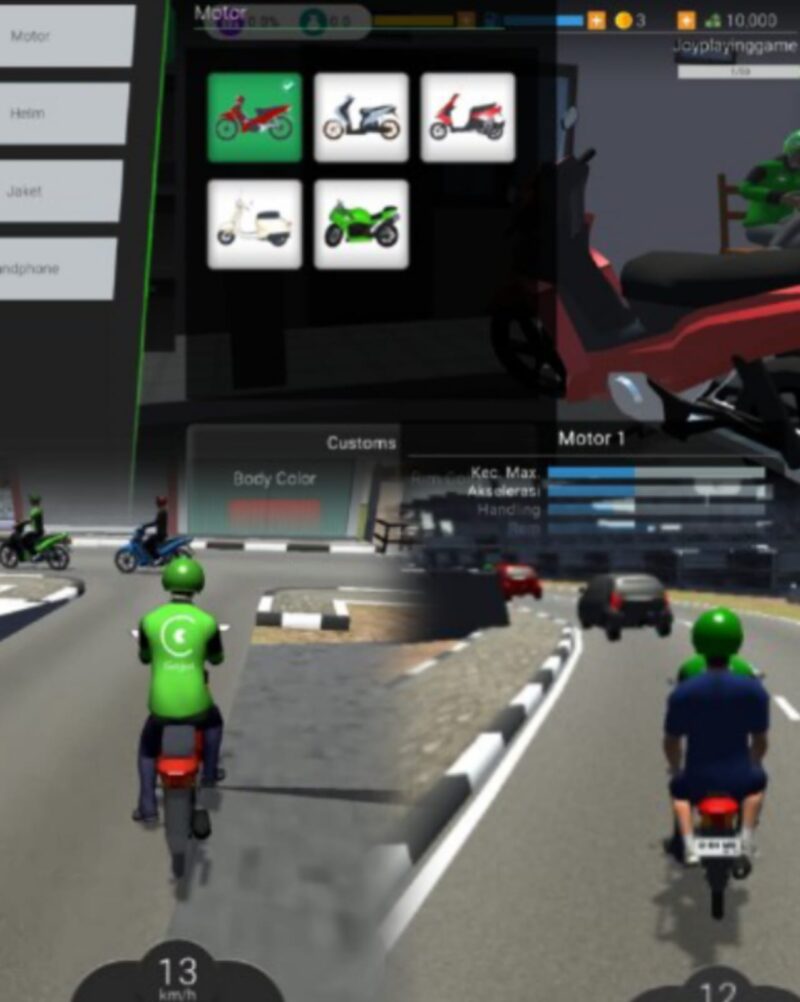 Gameplay Ojol The Game menampilkan simulasi menjadi driver ojek online di kota Indonesia.