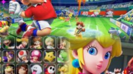 Tampilan gameplay Mario Tennis Fever 2026 dengan karakter Mario dan Luigi dalam pertandingan tenis penuh aksi.