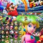 Tampilan gameplay Mario Tennis Fever 2026 dengan karakter Mario dan Luigi dalam pertandingan tenis penuh aksi.