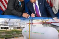 Ilustrasi pertemuan Presiden Indonesia dan Presiden Amerika Serikat dalam kerja sama perdagangan energi, seiring kebijakan pengalihan impor migas RI ke AS.