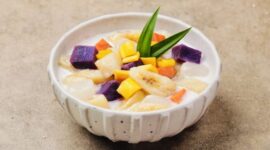 Ilustrasi kolak creamy tanpa santan yang lebih ringan dan cocok sebagai menu buka puasa sehat.