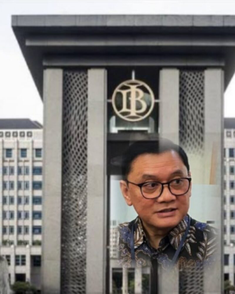 Gedung Bank Indonesia di Jakarta dengan ilustrasi Kepala Departemen Komunikasi BI Ramdan Denny Prakoso terkait percepatan jadwal tukar uang baru 2026 melalui aplikasi PINTAR.