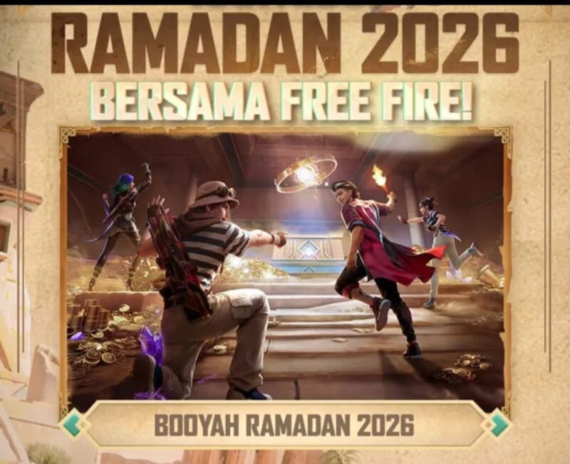 Poster resmi event Booyah Ramadhan 2026 bersama Free Fire dengan berbagai reward eksklusif gratis.