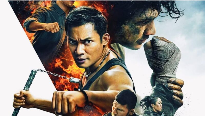 Poster film Triple Threat yang menampilkan aksi laga Iko Uwais melawan sindikat kriminal.