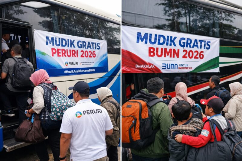 Calon peserta menaiki bus program Mudik Gratis PERURI 2026 dari Jakarta menuju Jawa Tengah.