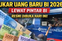 Seorang warga menerima uang baru rupiah dari petugas Bank Indonesia di kas keliling menjelang Lebaran 2026