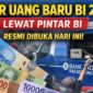 Seorang warga menerima uang baru rupiah dari petugas Bank Indonesia di kas keliling menjelang Lebaran 2026