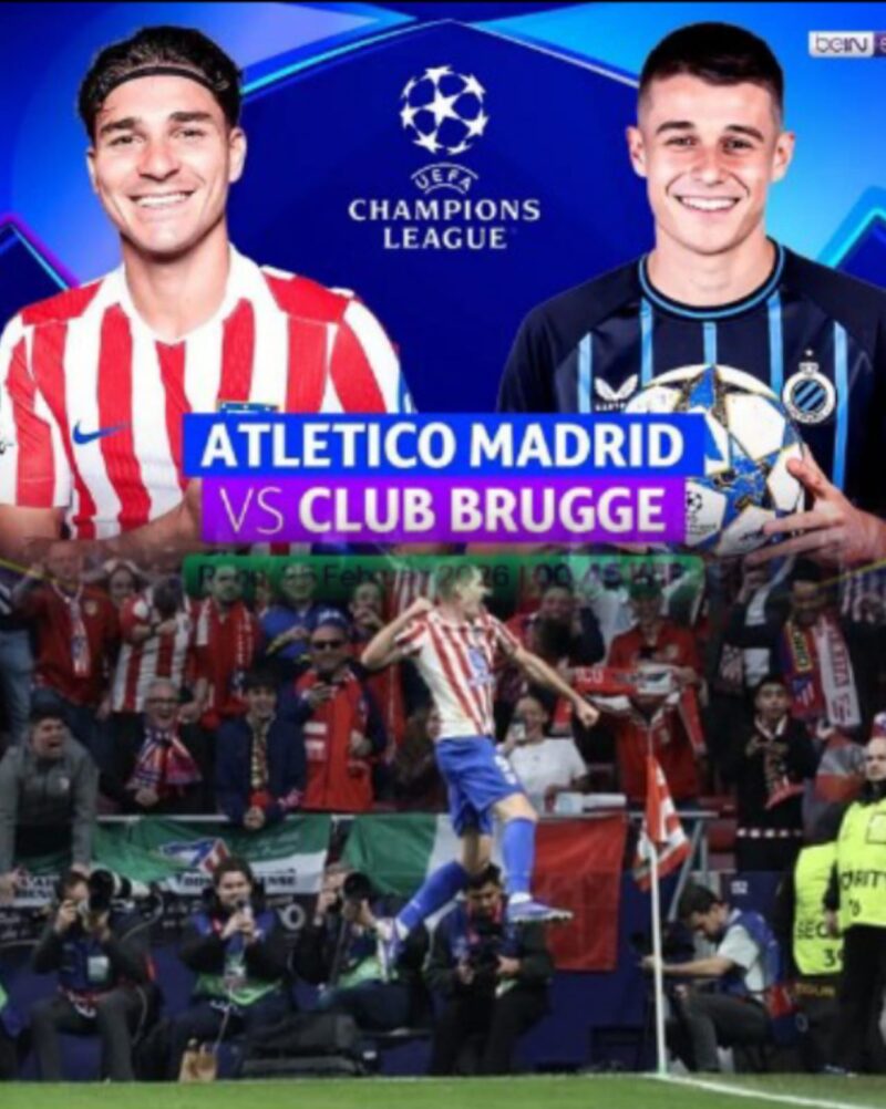 Momen pertandingan leg kedua playoff 16 besar Liga Champions antara Atletico Madrid dan Club Brugge.