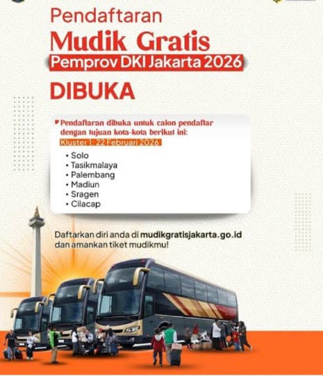 Bus Mudik Gratis 2026 diberangkatkan dari Monas, Jakarta