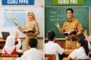Ilustrasi perbandingan gaji guru PPPK dan PNS 2026 di Indonesia, menampilkan guru sedang mengajar di kelas
