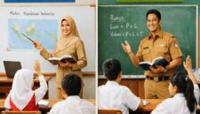 Ilustrasi perbandingan gaji guru PPPK dan PNS 2026 di Indonesia, menampilkan guru sedang mengajar di kelas