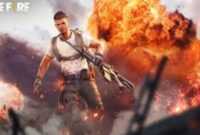 Artwork karakter Free Fire dengan latar ledakan yang menggambarkan pembagian kode redeem terbaru hari ini.